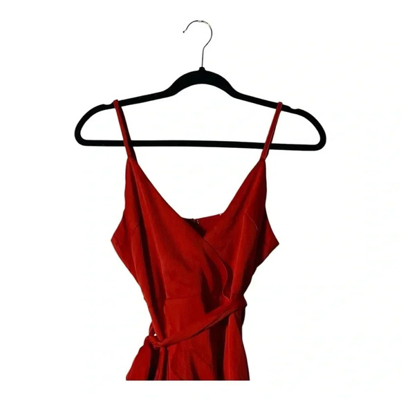 2039. SELFIE LESLIE SPAGHETTI STRAP FAUX WRAP MINI DRESS SIZE SMALL RED COLOR - Picture 3 of 8